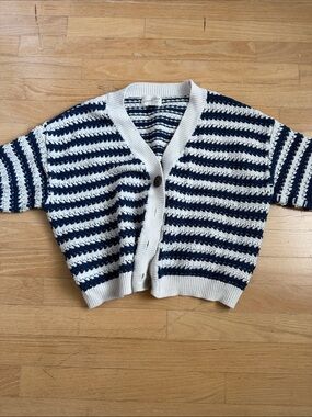 Universal Thread Navy & Cream Striped Crochet Button Cardigan